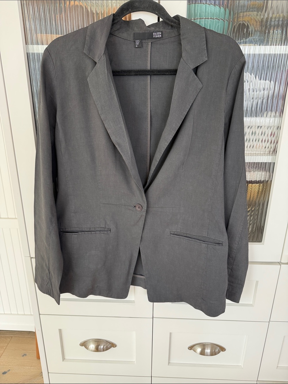 Eileen Fisher charcoal linen blazer size 10